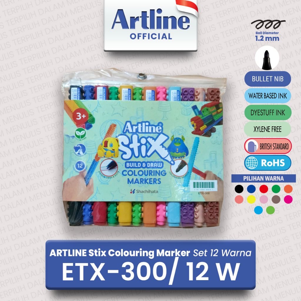 

(live) SET ARTLINE STIX Colouring Marker Spidol Mewarnai Set 12 Colours ETX-300/12W 2