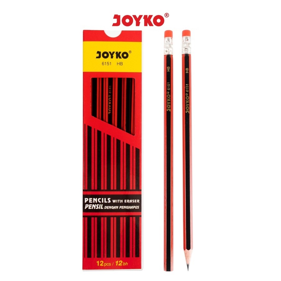 

Pensil Joyko 6151 HB / Pensil Kayu Merah Hitam/ Pensil HB + Penghapus Pak isi 12 PCS