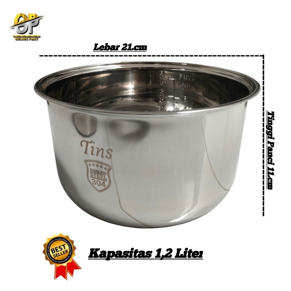 PANCI ORIGINAL TINS INNER POT RICE COOKER STAINLESS STELL 1,2 Liter UNIVERSAL