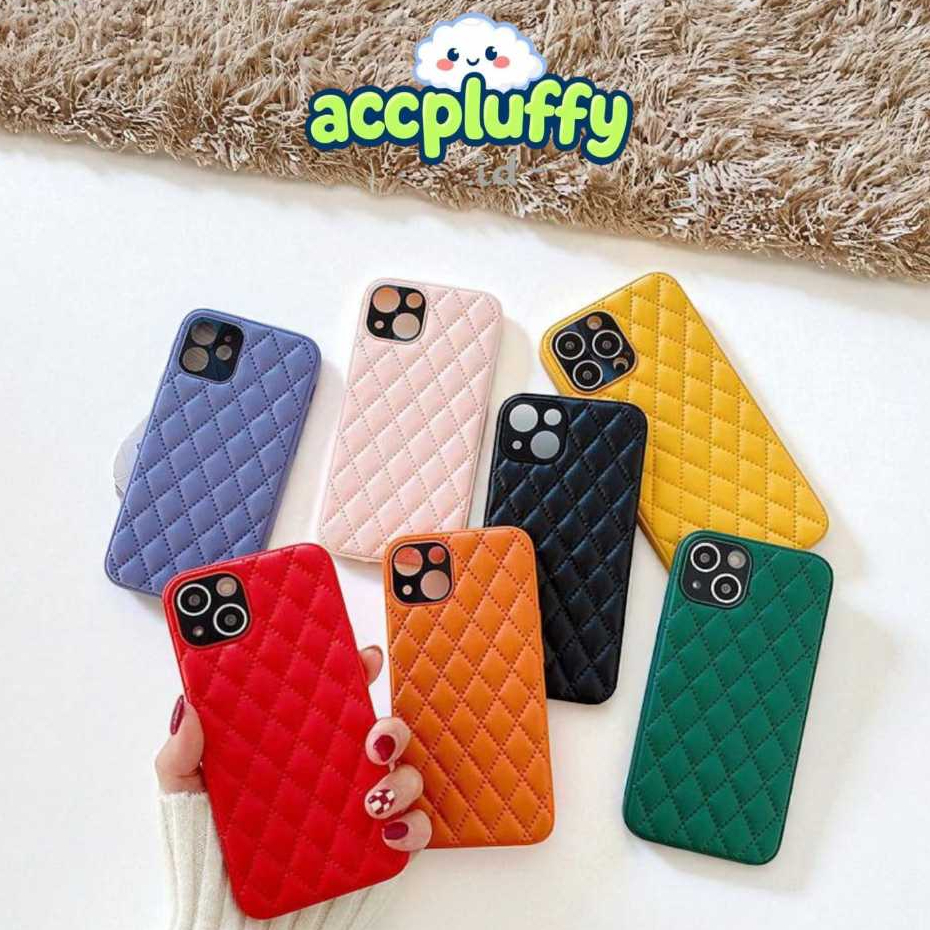 Accpluffy Case iPhone Puffy Leather Kotak – Softcase Kulit Premium 7/8/X/XR/11/12/13 Series