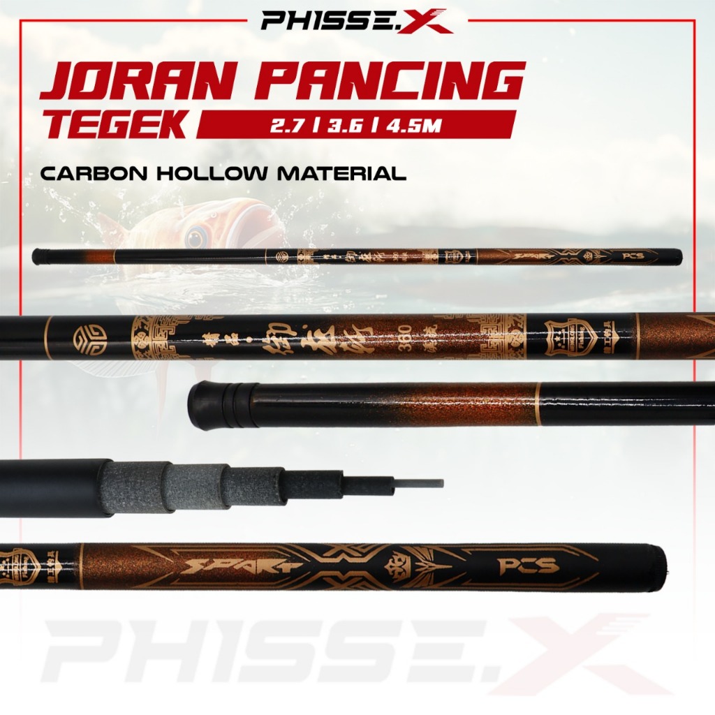 PHISSE.X Joran Tegek PCS Carbon Hollow 2.7M | 3.6M | 4.5M – Ringan & Kuat Anti Patah/ Joran Mancing 