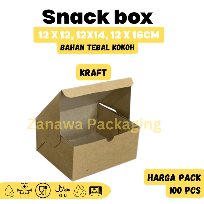 

Snack Box Tebal 12x12 / 12x14 / 12x16 Dus Kue Duplex Putih Kraft Coklat - Per Pack isi 100 Pcs
