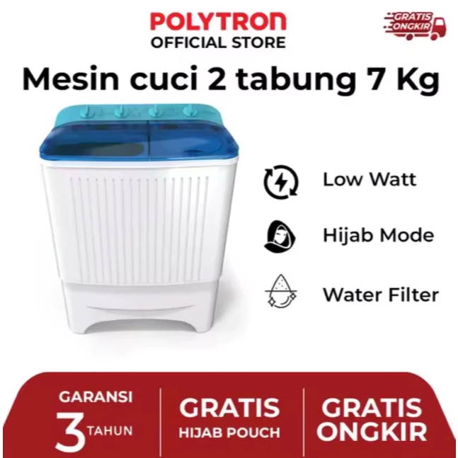 POLYTRON MESIN CUCI 2 TABUNG PRIMADONA GIANT KAPASITAS 7KG PWM 7072