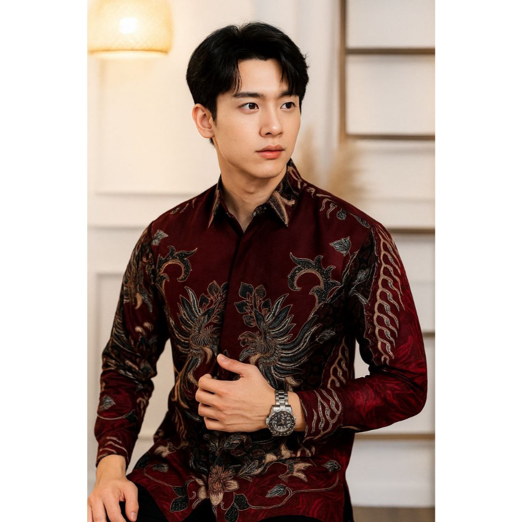 Kemeja Batik Dewasa Motif Alisan Maroon Burgundy M L XL XXL seragam atasan batik kantor