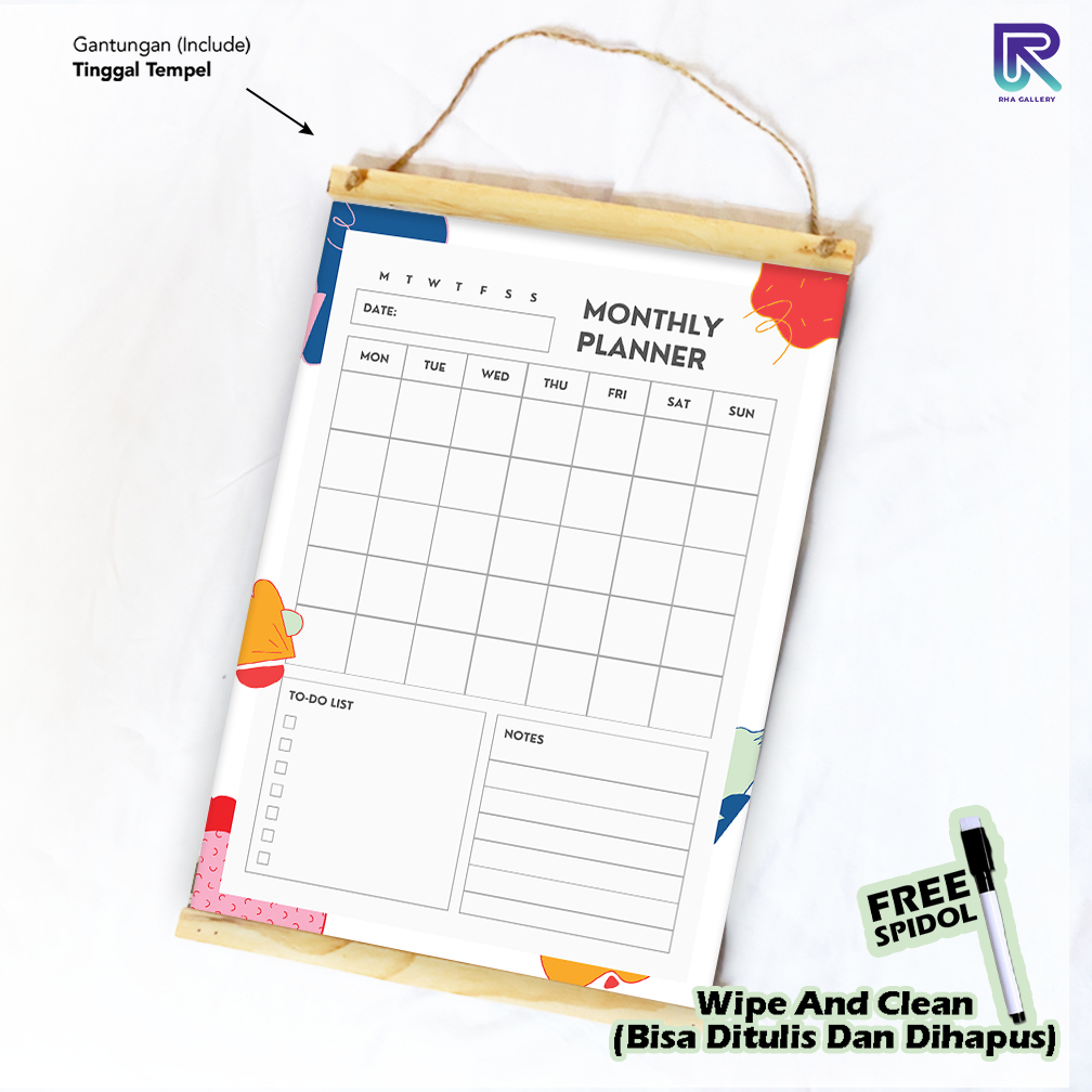 

RHA GALLERY Planner Schedule Daily Weekly Jadwal Bulanan Potrait Wipe And Clean List Jadwal Tulis 32x48 CM