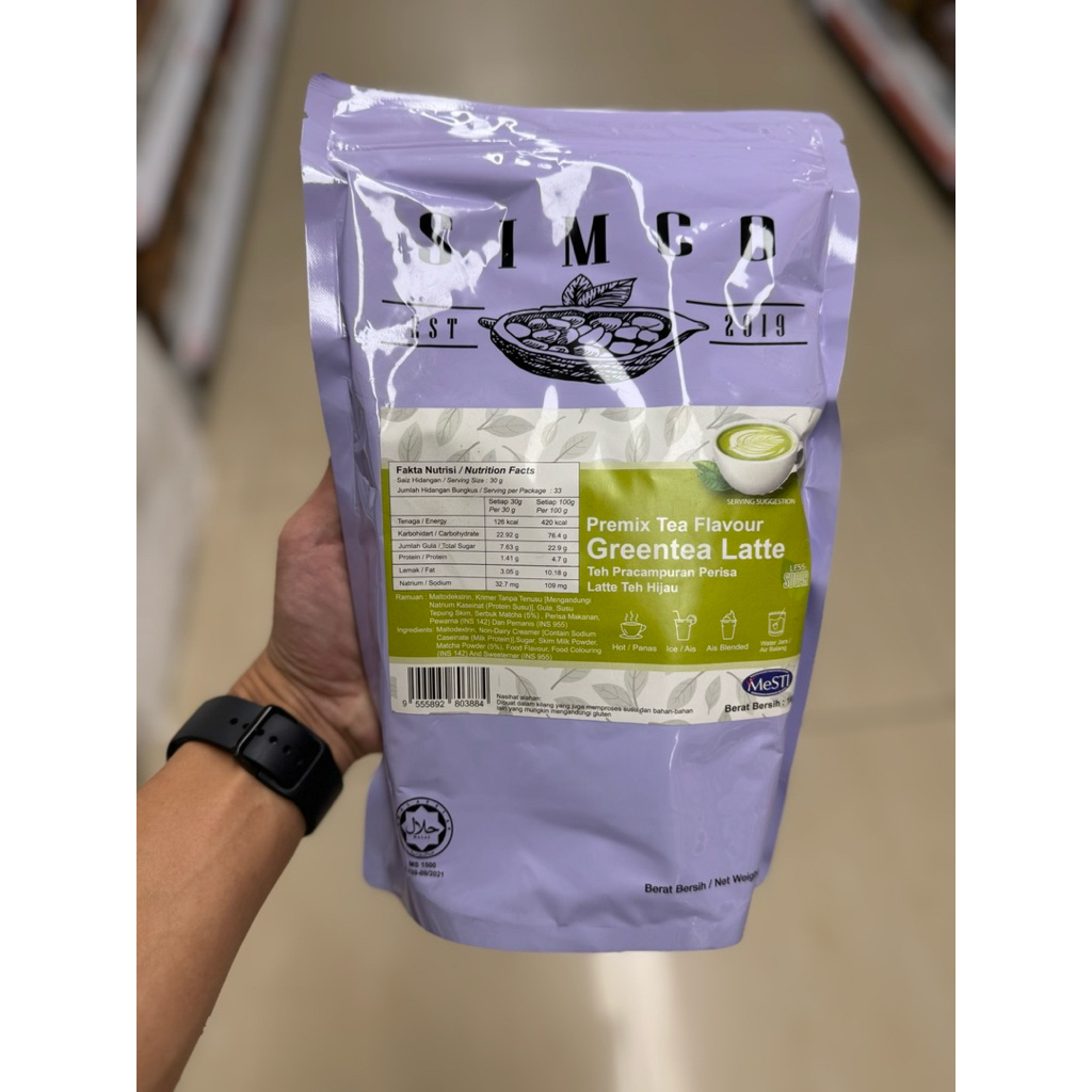 

simco bubuk greentea latte / strawberry / classic milk tea / honeydew / chocolate mint / thai greentea / vanilla caramel kemasan 1kg