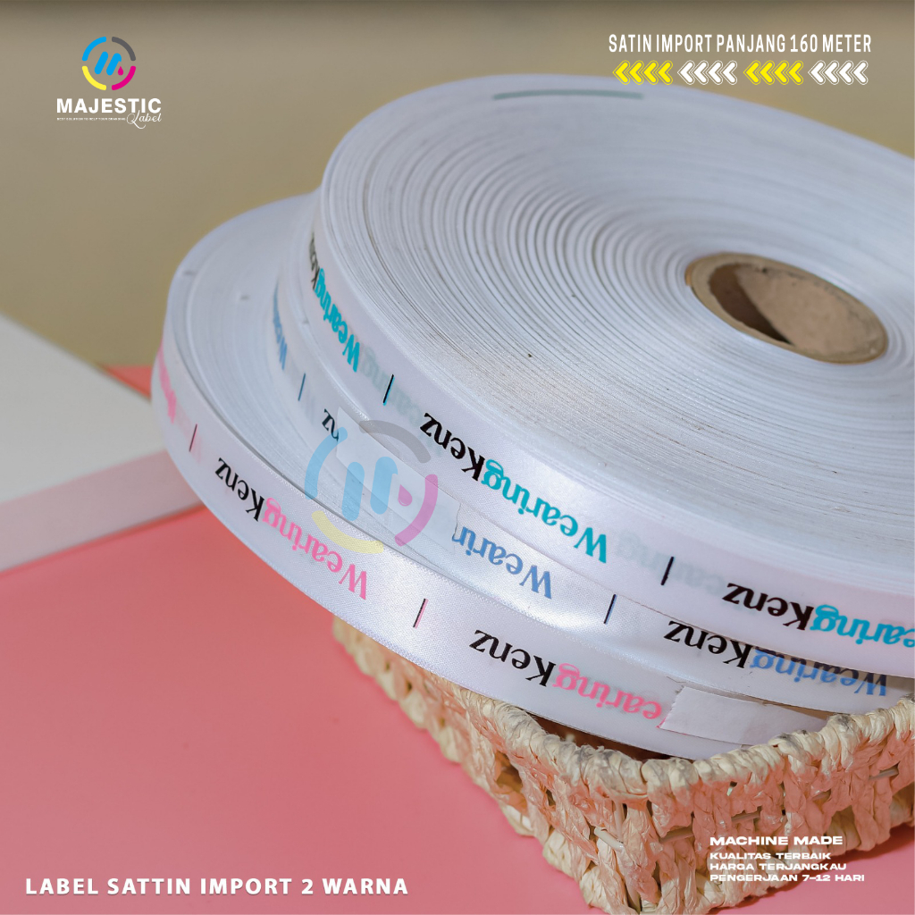 

label satin import 2 warna/satin tebal print/label kaos/label distro