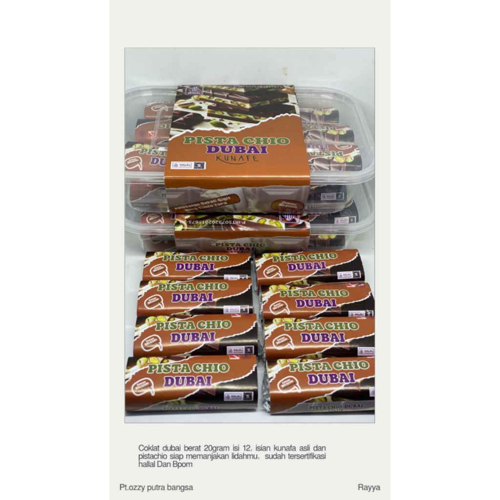 

1 box coklat dubaiisi 10pcs ukuran 3 bar BY RAYYA /cokelat dubay pistachio kunafa isi 10pcs/ coklat viral / jajanan viral / coklat dubai mini