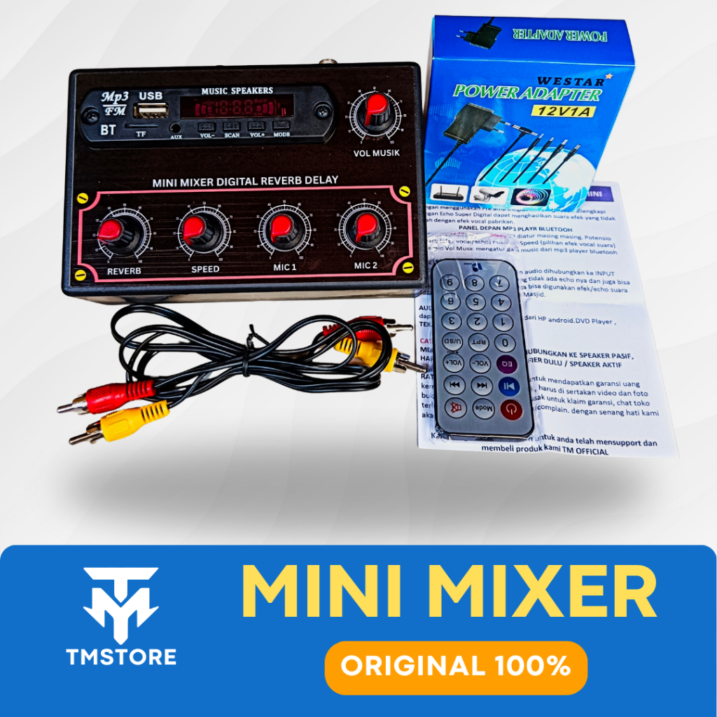 Mixer mini Bluetooth mp3 + echo reverbe and speed mic 2 chanel