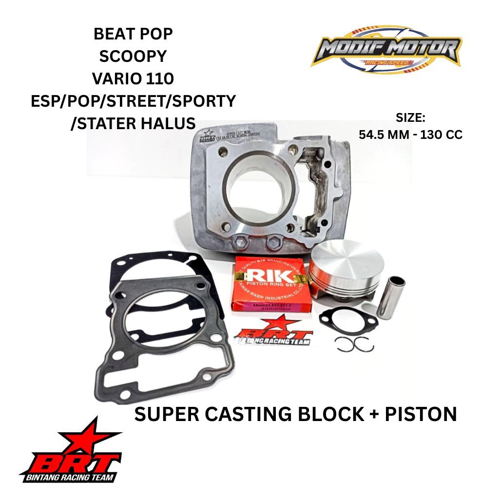 BRT Blok Cast Iron + Forged Piston Bore Up Beat Pop Esp Street Scoopy Esp 54.50 mm 130 CC
