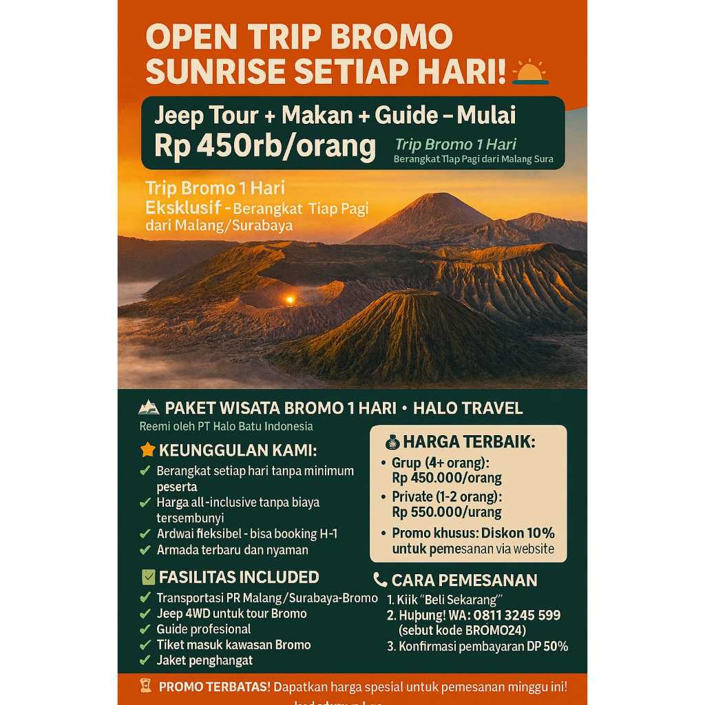 OPEN TRIP BROMO SUNRISE SETIAP HARI  Malang/Surabaya