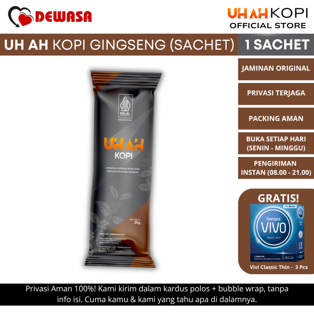 

UH AH Kopi Ginseng - 1 Sachet - Kopi Herbal untuk Energi & Stamina Tubuh | UHAH