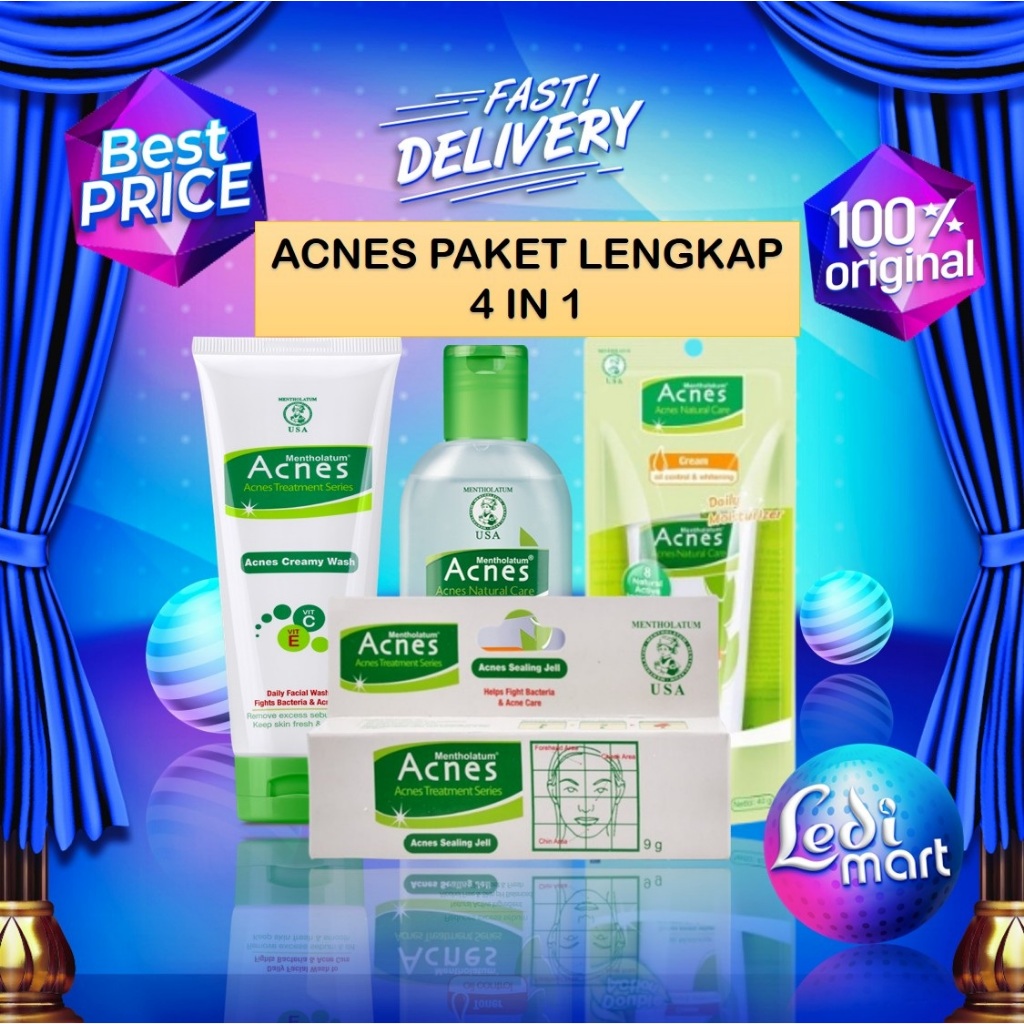Acnes Paket Bundling Lengkap 4 in 1 | Paket Jerawat Beruntus Komedo | Set Lengkap Acnes | Ledi