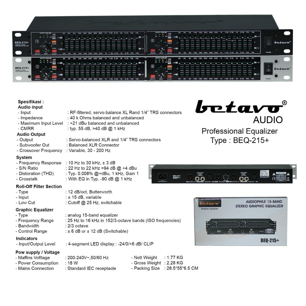 Equalizer Betavo BEQ-215+ Plus Out Subwofer