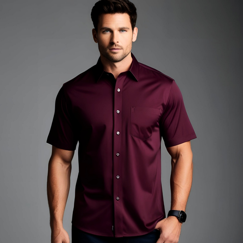 Baju Kemeja Burgundy Polos Pria Sigaret Dewasa Lengan Pendek Panjang Korea Style