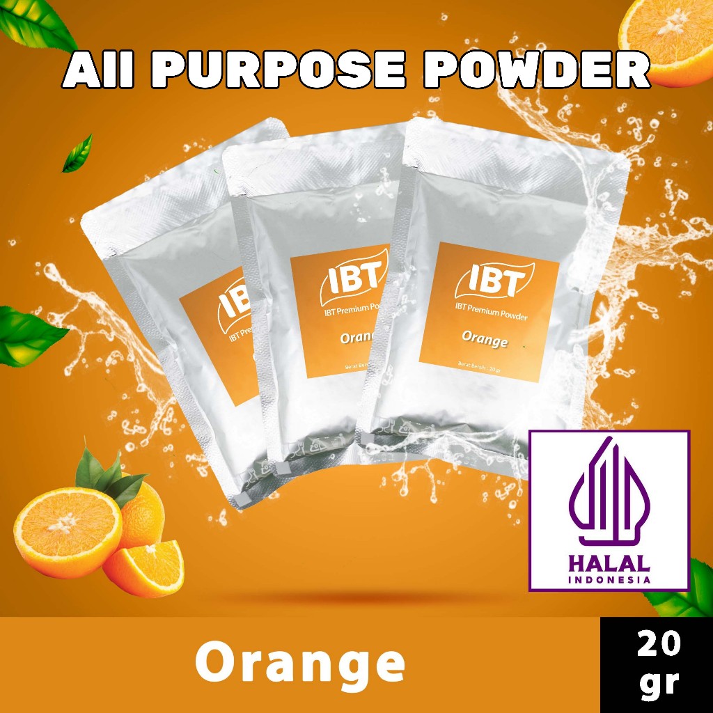 

Bahan Minuman Bubuk Rasa Orange. Jeruk IBT Premium Powder Sachet