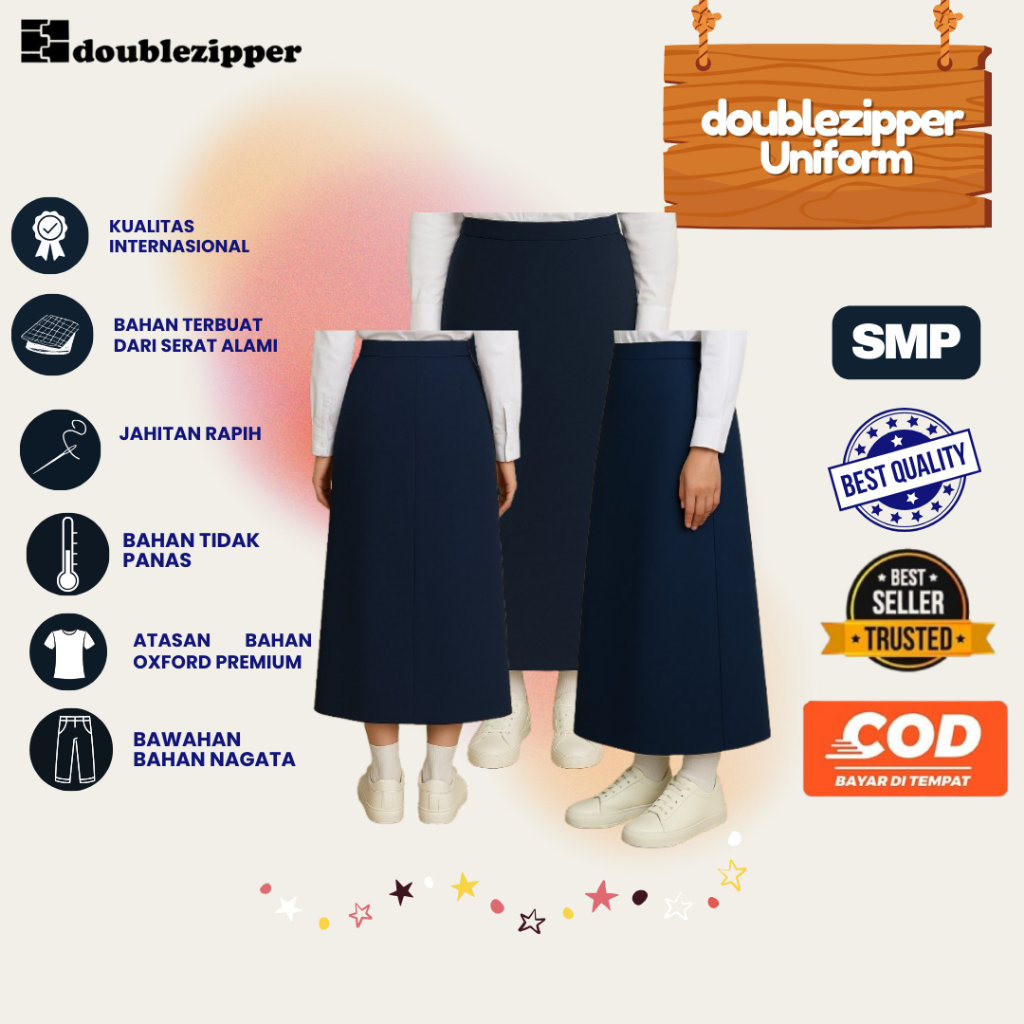 DOUBLEZIPPERID BAWAHAN SERAGAM SMP | BAWAHAN ROK PANJANG BIRU | ROK BIRU SMP PREMIUM | ROK BIRU SMP
