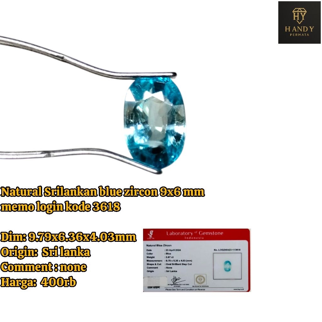 Natural Srilankan blue zircon 9x6 mm memo login kode 3618