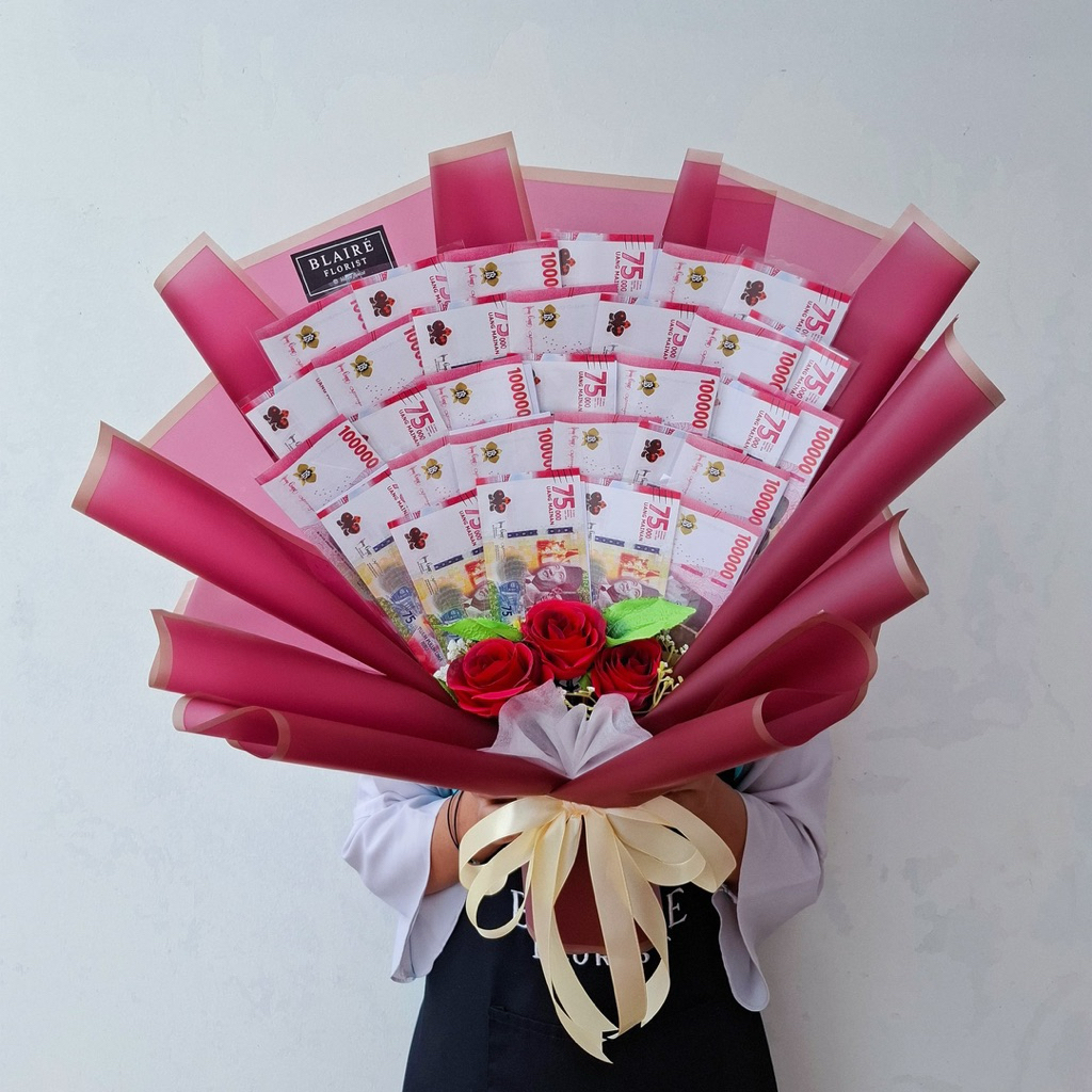 BUKET UANG MAINAN FREE MAWAR PALSU | MONEY BOUQUET READY LANGSUNG KIRIM ARTIFICIAL ROSE | BUKET UANG