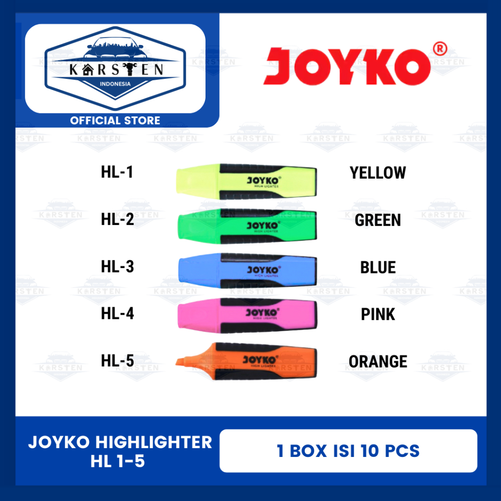 

Highlighter | Penanda Berwarna Joyko HL 1-5 (Isi 10)