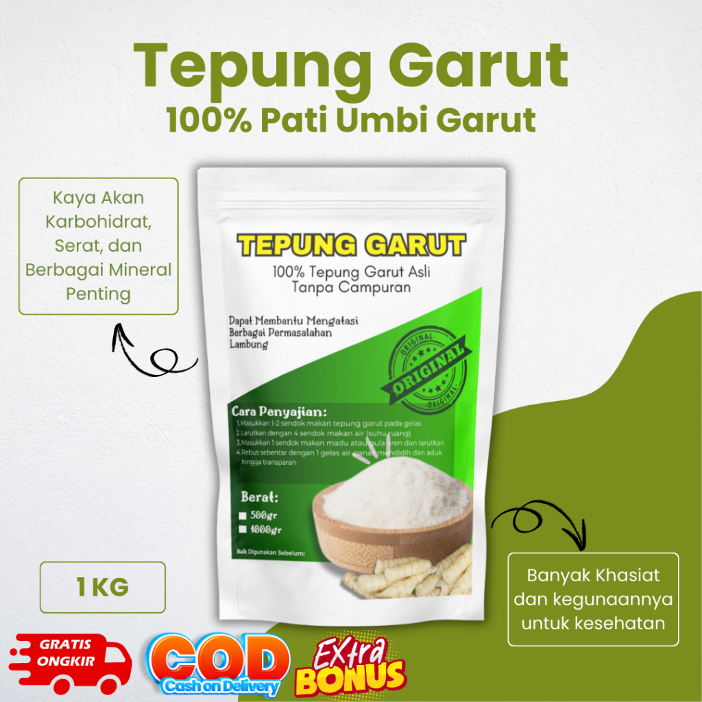 

Tepung Garut/Irut/Angkrik/ Pati Asam Lambung 1kg/1000gr