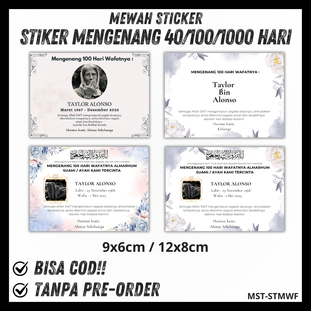 

Cetak Kartu/Stiker Mengenang 40 100 1000 Hari Wafatnya, Sticker Tahlil Mengenang Wafatnya