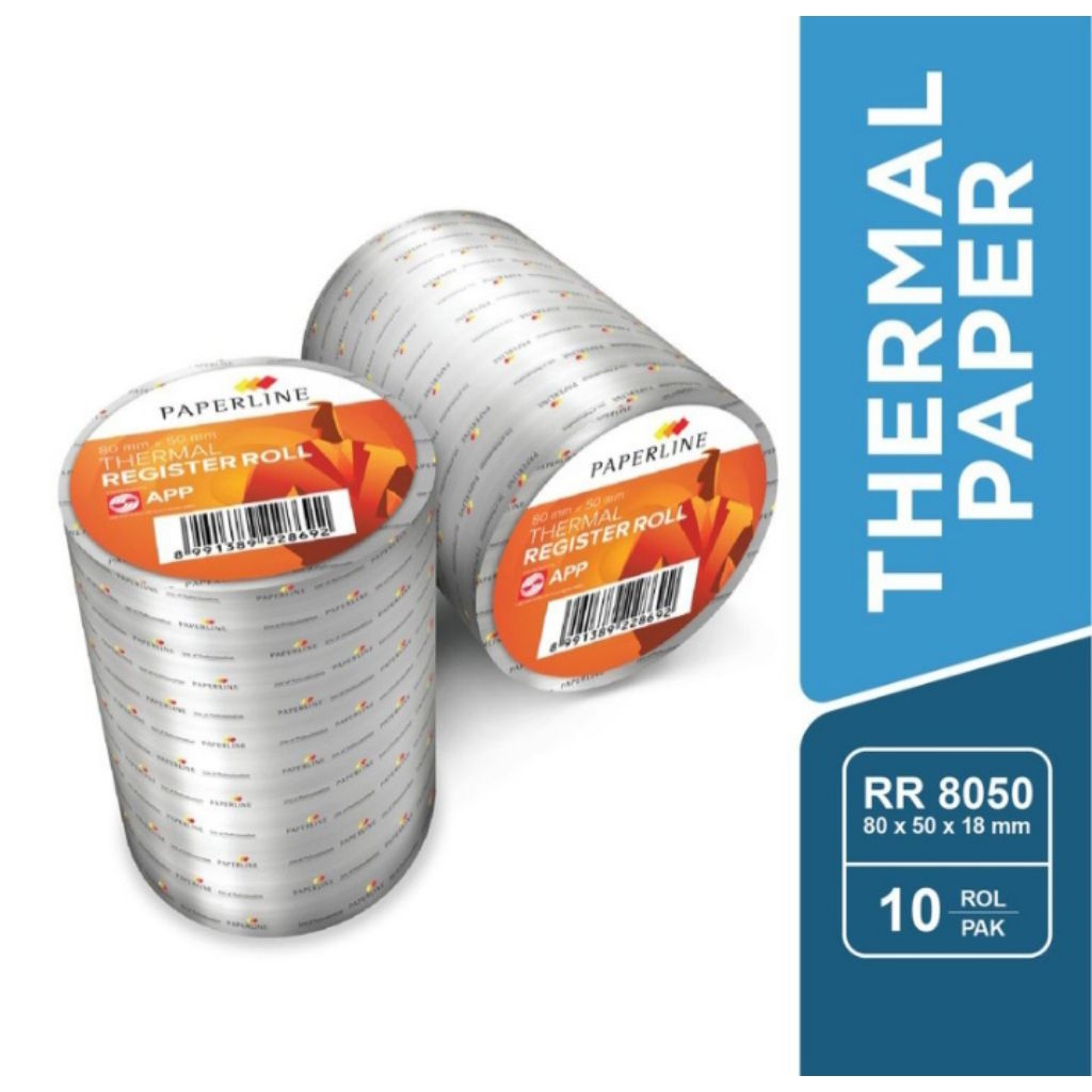 

Thermal Register Roll Paperline Kertas Kasir Roll ukuran TM RR 80 x 50 mm / TM RR 80 x 80 mm. - Karton isi 240 Rolls.