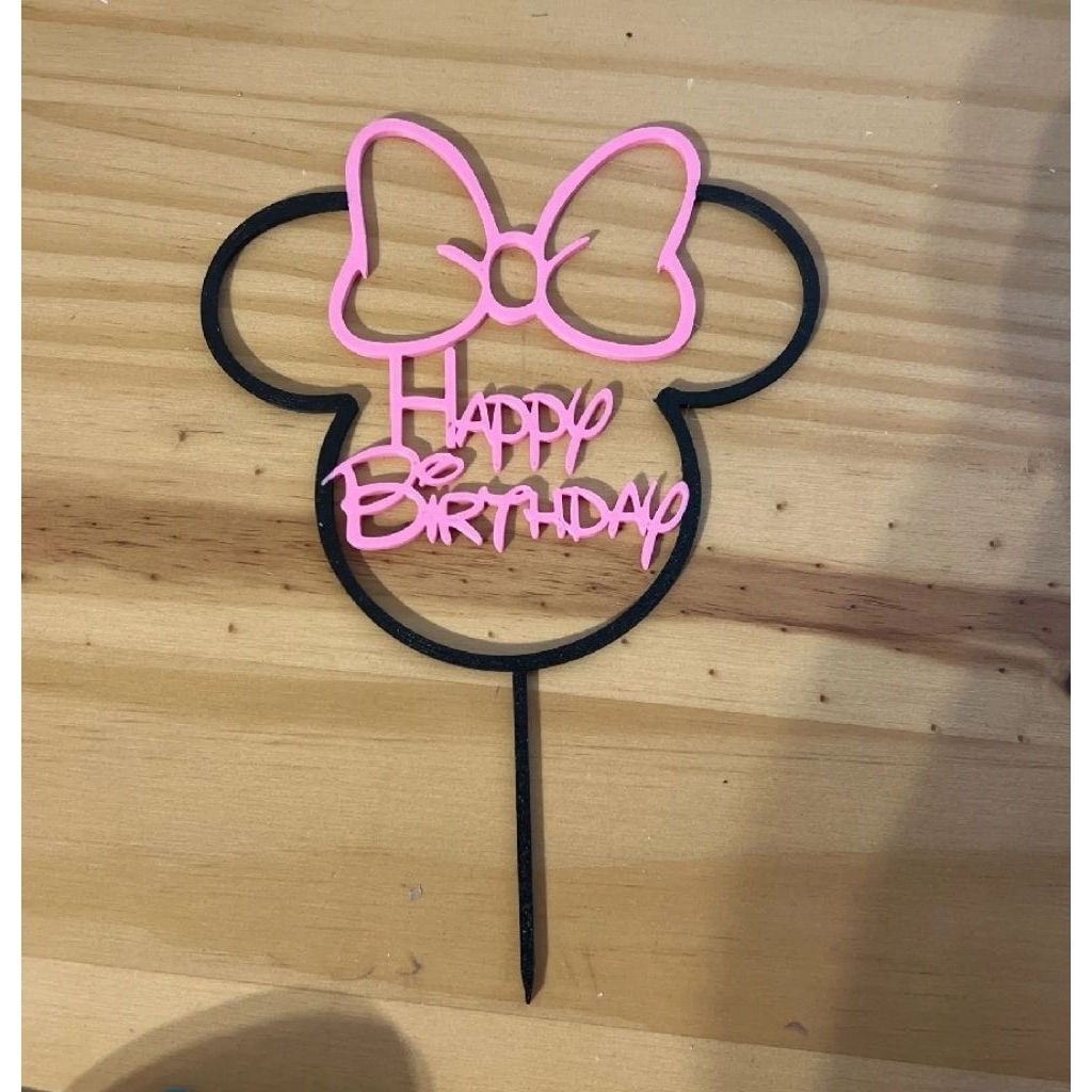 Minnie Mouse Happy Birthday Cake Topper Kue Plastik Desain Cantik Dekorasi Ulang Tahun Menarik