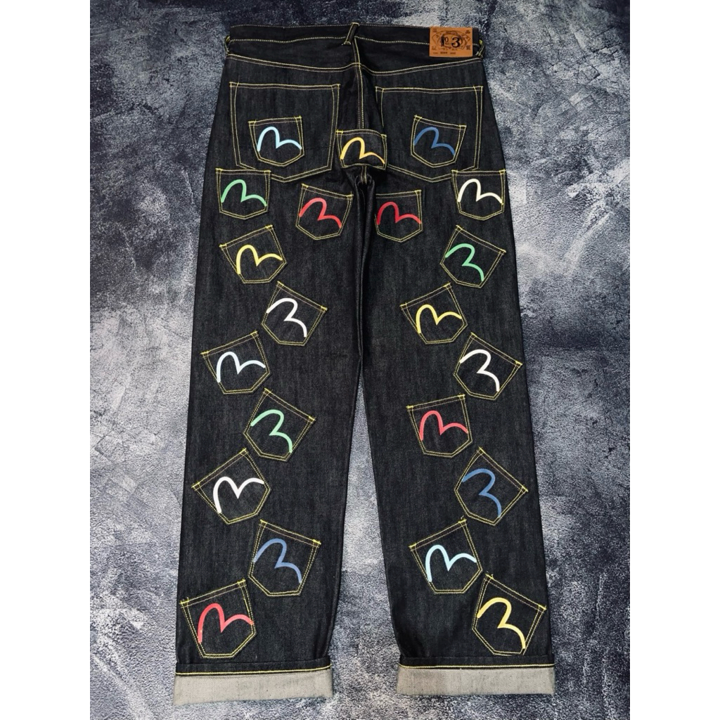 DENIM EVISU SELVEDGE REDLINE MULTI POCKET MULTI LOGO