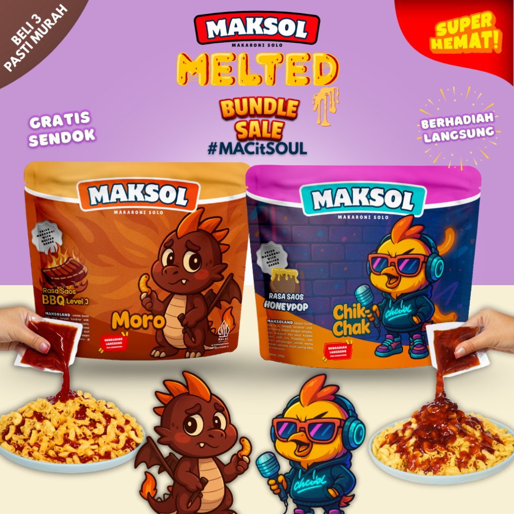 

MAKSOL MELTED BUNDLING 2 - MAKARONI SOLO MACARONI MELTED SAOS LUMER PEDAS MANIS