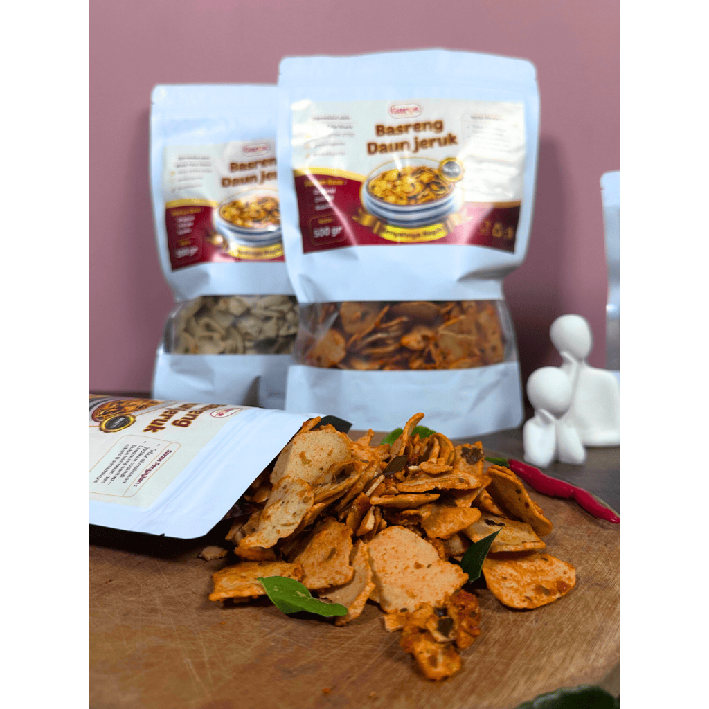 

Basreng Pipih Daun Jeruk Rasa Balado - Mimih Gares Snack - Baso Goreng - Cemilan