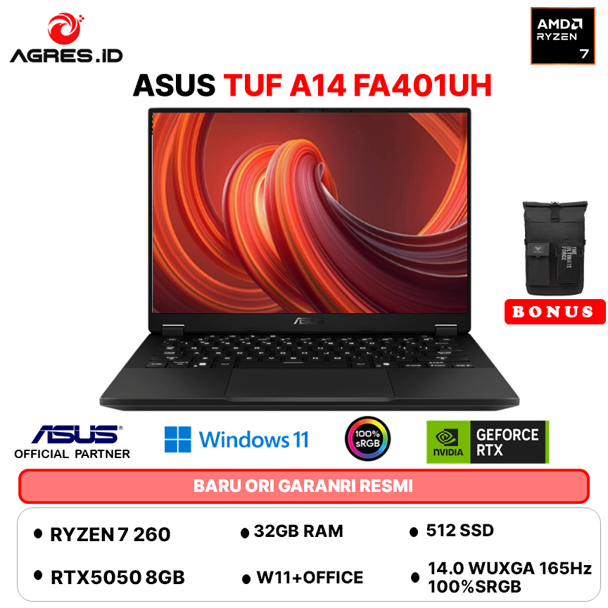 ASUS TUF A14 FA401UH RYZEN 7 260 RTX5050 RAM 32GB 512GB W11+OHS+M365B 14.0WQXGA 165HZ 100RGB