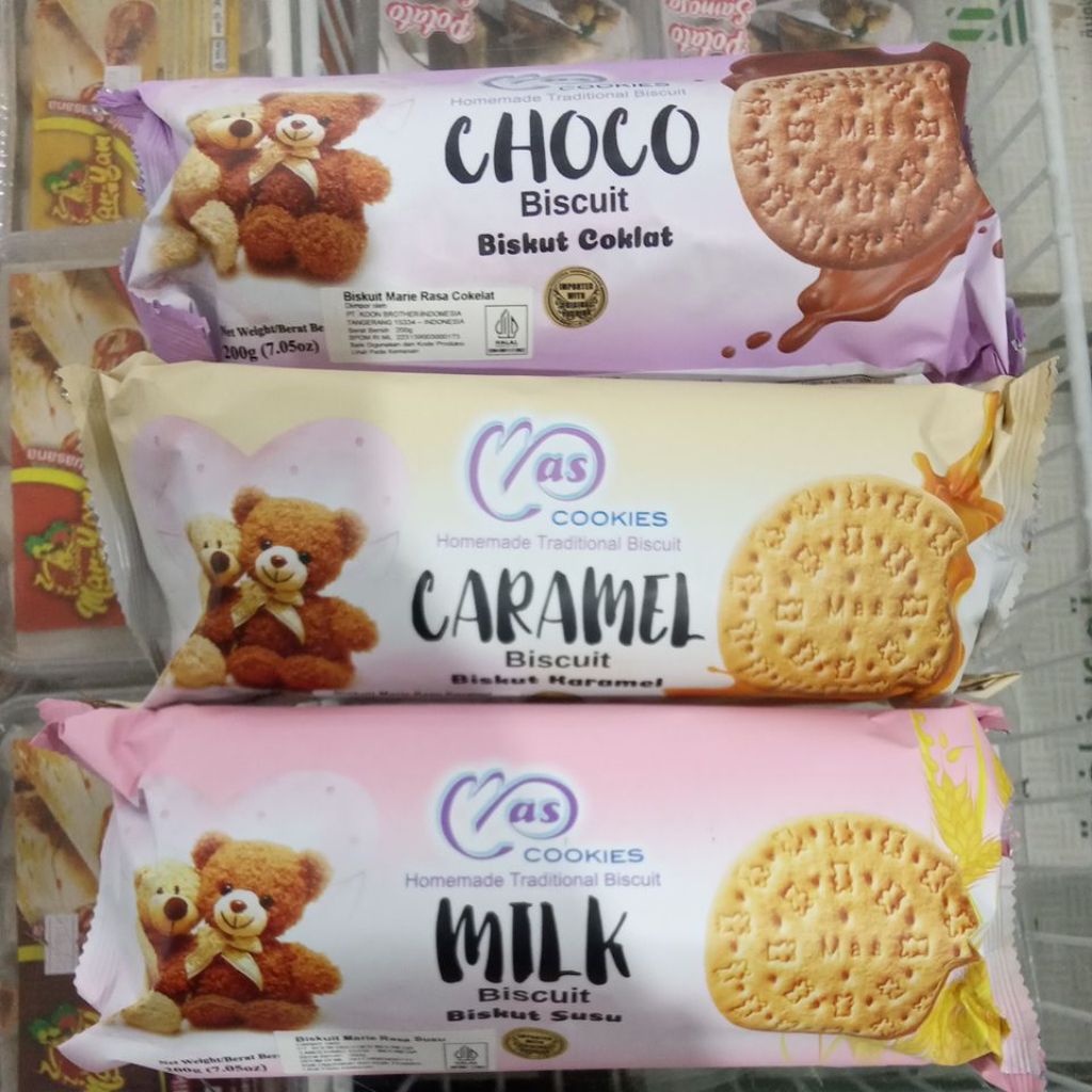 

COOKIES BISCUIT VARIAN CHOCO, CARAMEL, MILK BERAT BERSIH 200GR