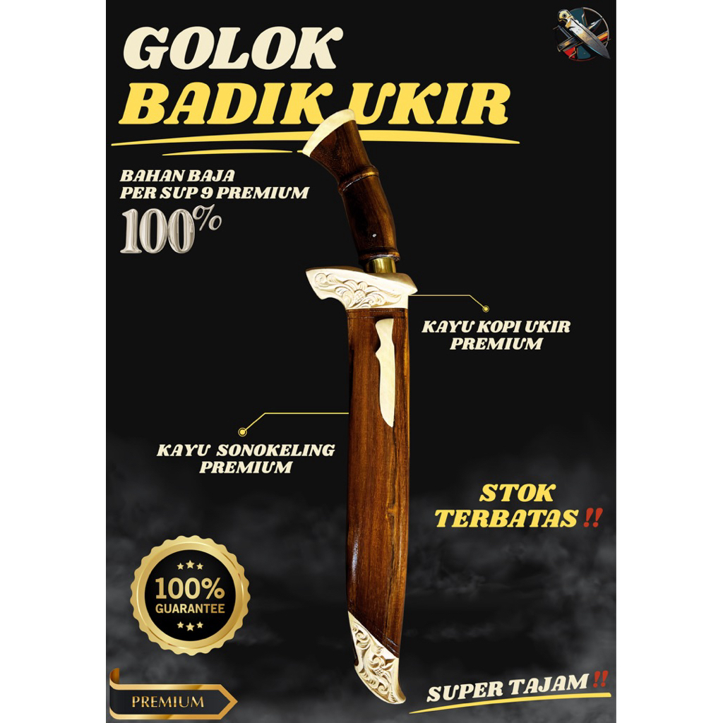 [BILAH_PISAU] GOLOK KEBUN BADIK UKIR GOLOK BAJA SUPER TAJAM 40cm Bahan Baja Per SUP9 Asli Original