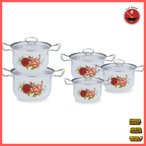 Alat Dapur - Panci Bunga Calypso/Enamel Kaca Pegangan Stainless Steel Tahan Panas Serbaguna 267-P
