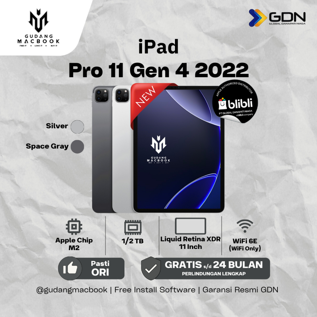 iPad Pro Gen 4th New 11inch 128GB 2022 Garansi Resmi GDN Original Apple