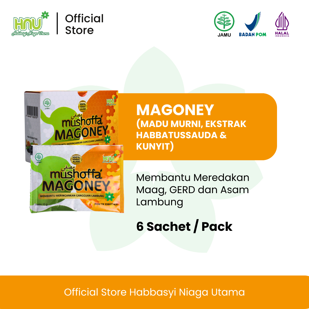 

Habbasyi Niaga Utama - Madu Maag Mushoffa Magoney isi 6 sachet - Membantu Mengatasi penyakit Maag, GERD, dan Asam Lambung - Original HNU
