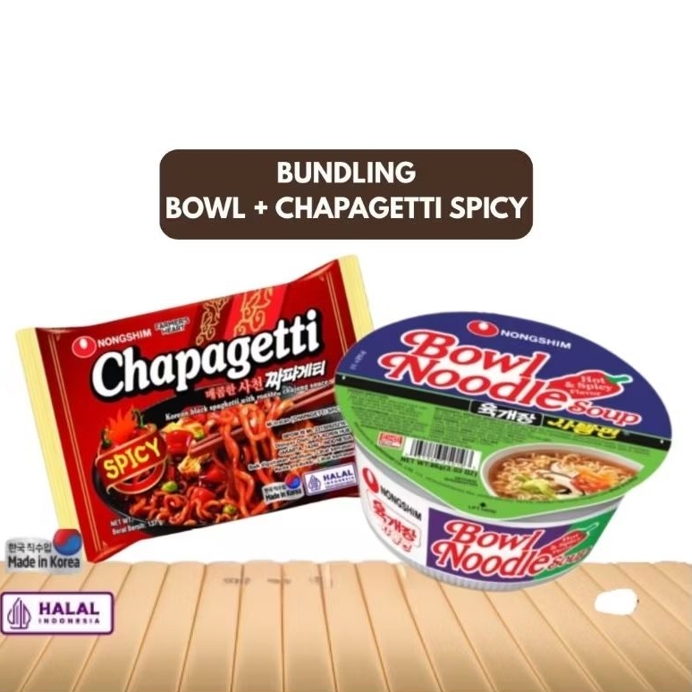 

[BUNDLING MIX] 1 PC BOWL NOODLE HOT SPICY + 1 PC CHAPAGETTI SPICY - MIE INSTAN [NONGSHIM - IMPORT KOREA]