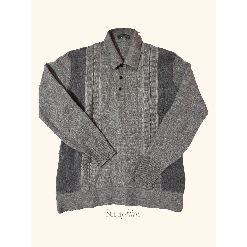 (PL) baju kaus polo unisex sweater knit tebal abu-abu