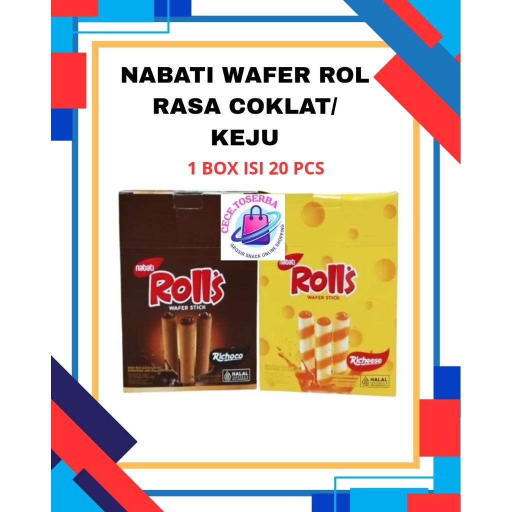 

NABATI ROLLS STIK RASA COKLAT/ KEJU 1 BOX ISI 20 PCS