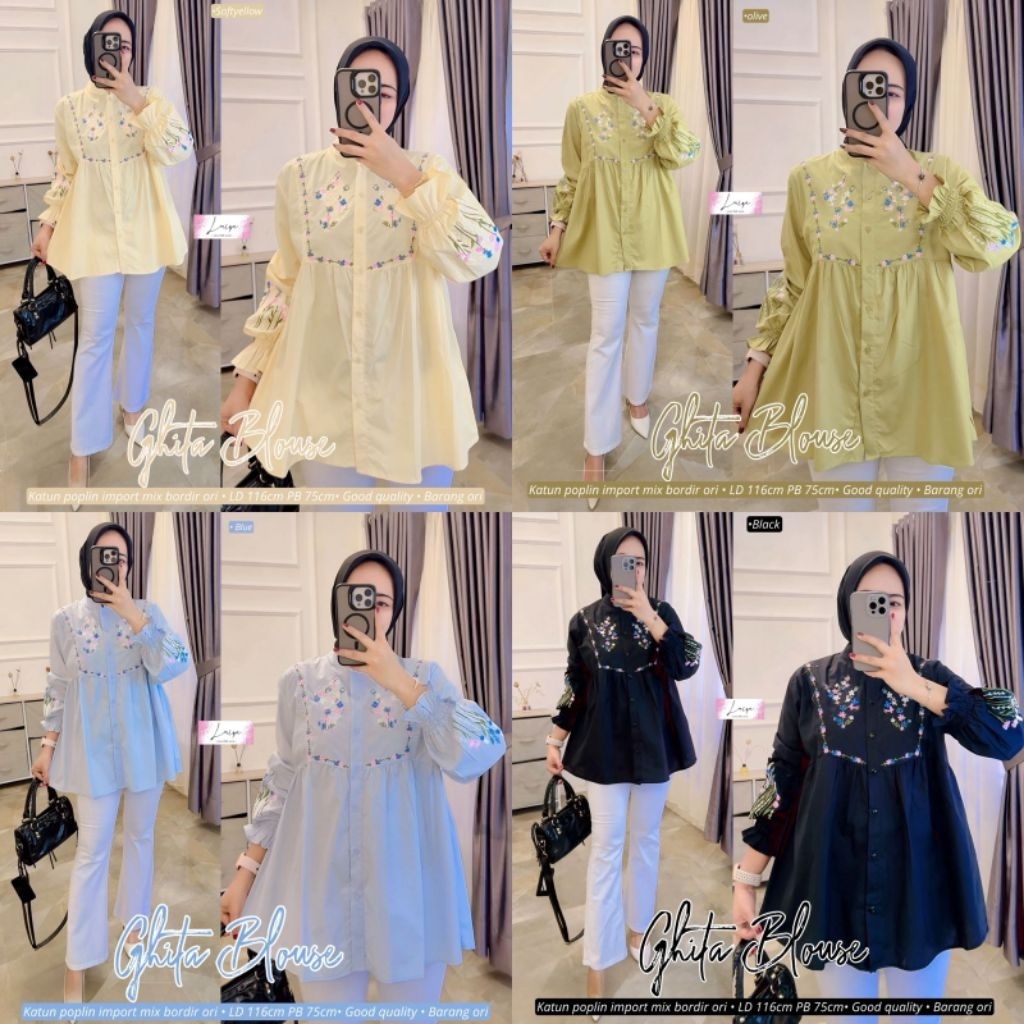 ghifa blouse korea style by laiqa atasan busui tunik bordir tunik jumbo ld 120 ld 114 xxl blouse imp