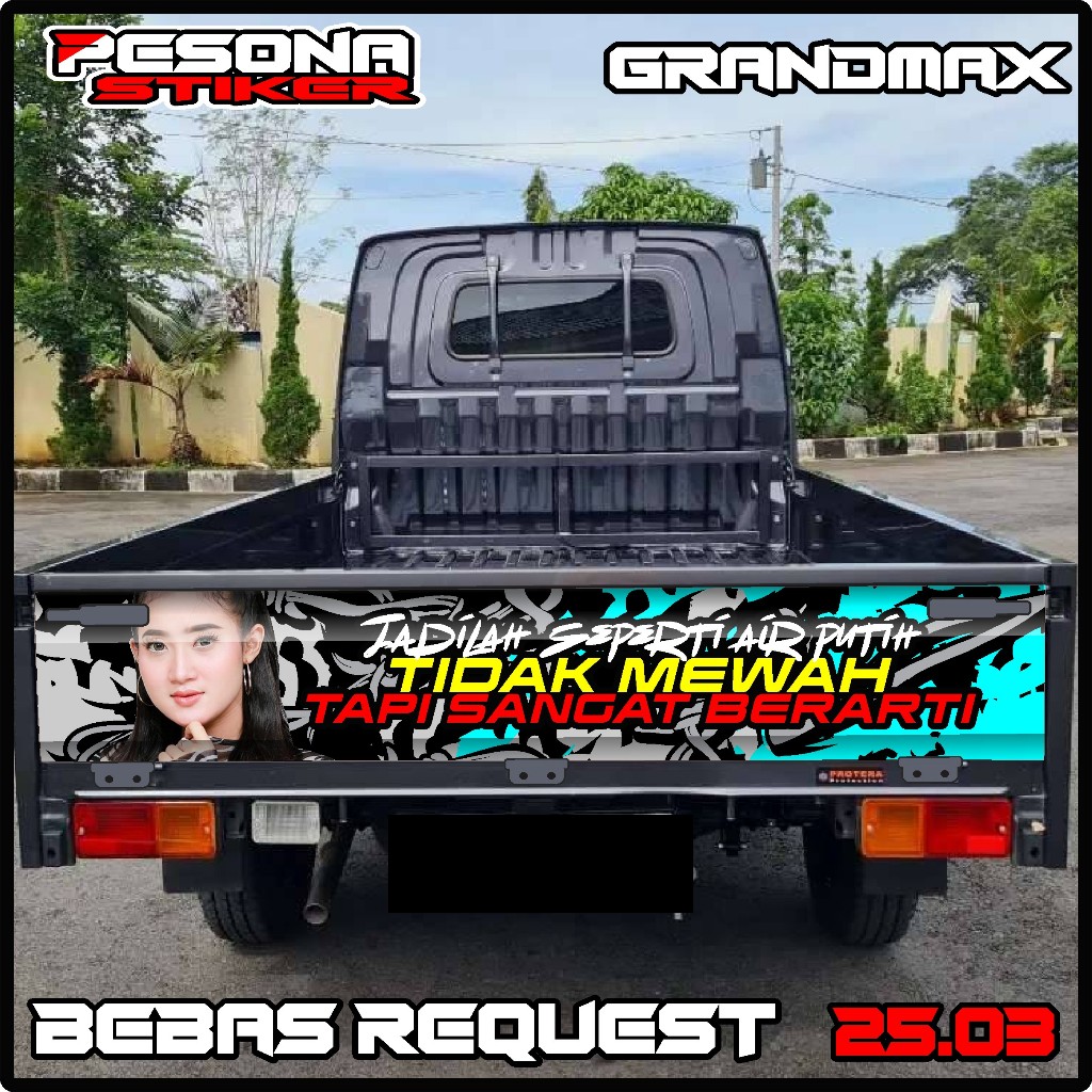 Decal stiker pintu belakang mobil grandmax pick up,stiker variasi bak belakang mobil pick up grand m