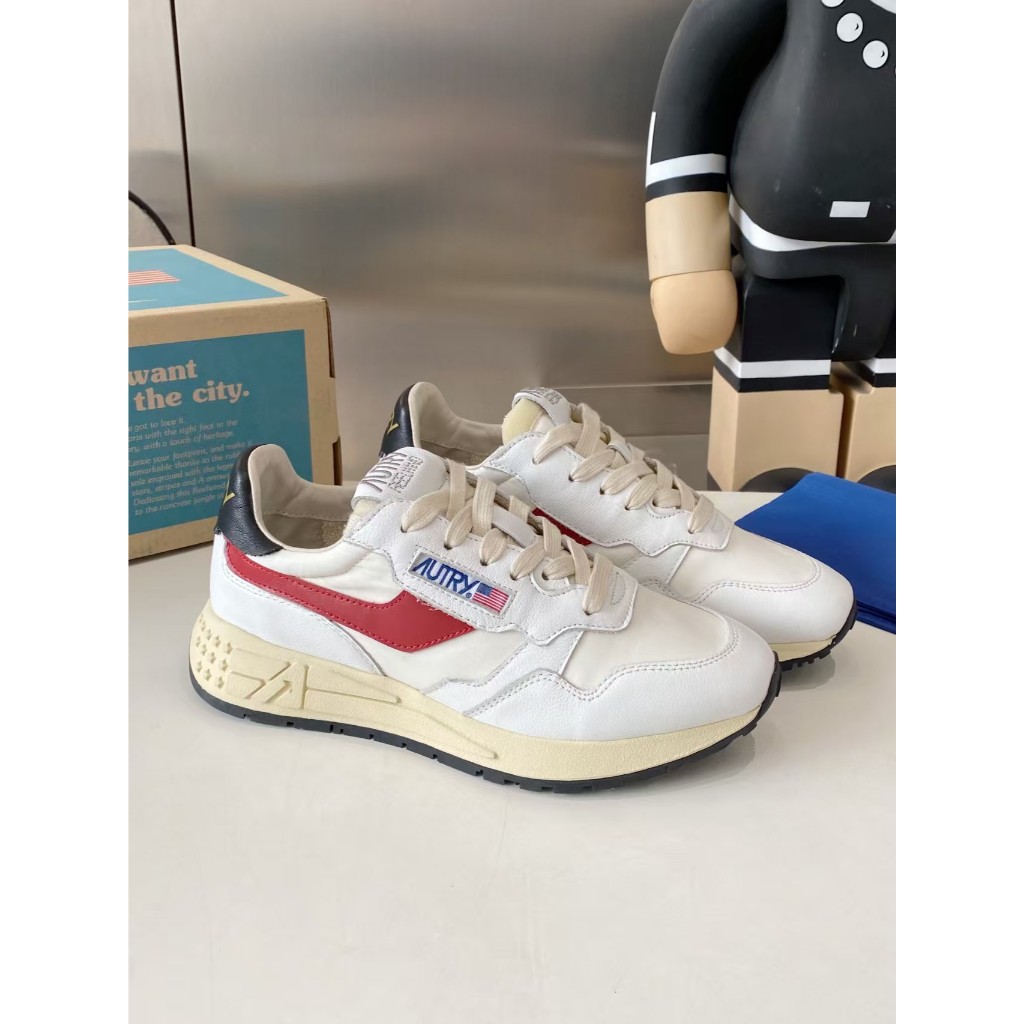 AUTRY leather contrasting printed logo wear-resistant low cut casual shoes for men/women white