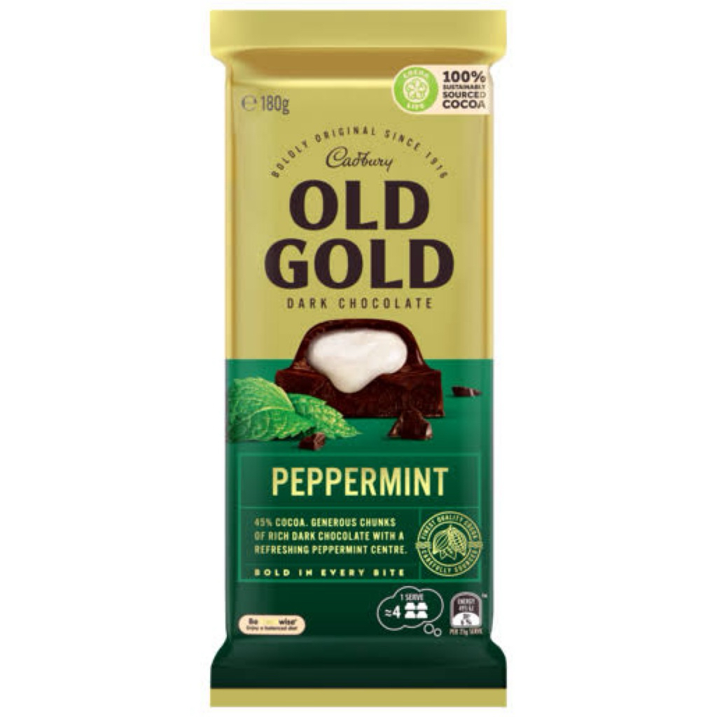 

Cadbury Old Gold Dark Chocolate Peppermint 180g (Australia)