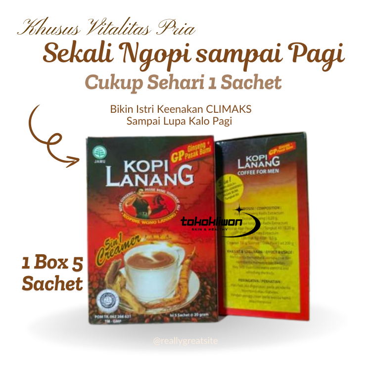 

KOPI LANANG Bikin Prima Perkasa Minuman Kopi Gingseng Stamina Kuat Tahan Lama Pria Coffee BPOM HALAL 1 Box 5 Sachet