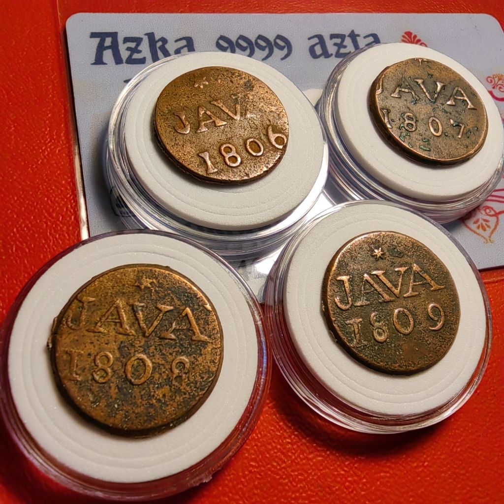 1 duit java VOC set 4 keping beda tahun 1906,1807,1808,1809 asli