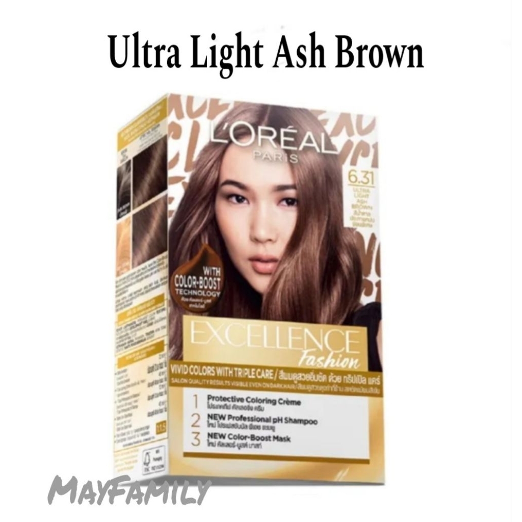 Loreal paris excellence 6.31 ultra light ash brown fhasion pewarna rambut