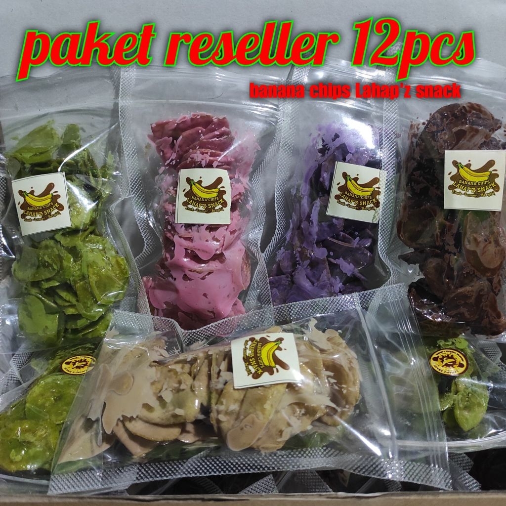 

KRIPIK PISANG COKLAT LUMER BANANA CHIPS PAKET RESELLER 12PCS KEMASAN POUCH 35gram