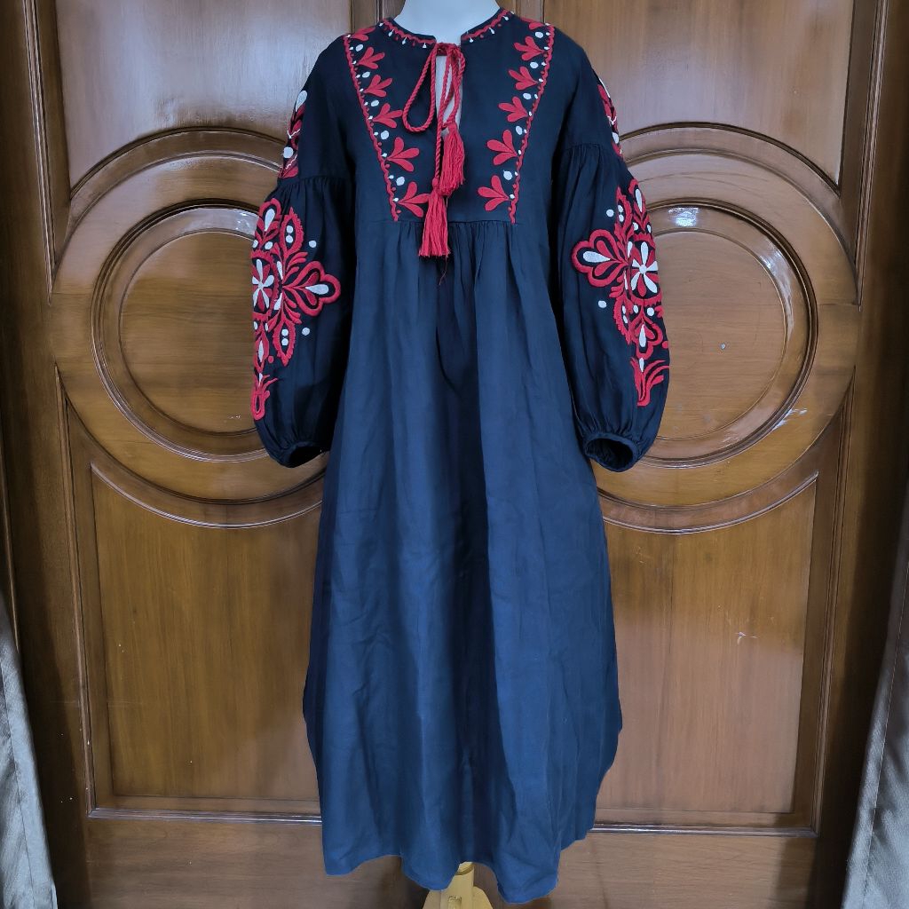 dress zara bohe bordir navy