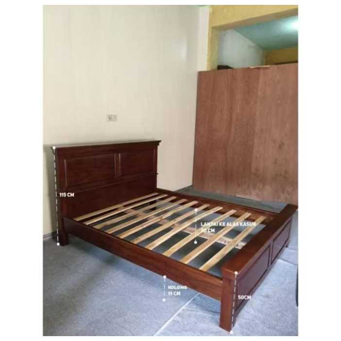 Tempat tidur dipan kayu jati model minimalis ukuran 160x200